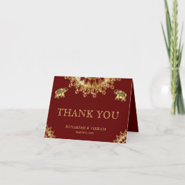 Red Gold Ethnic Elephants Indian Wedding Dankeskarte