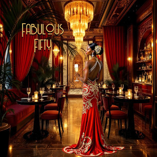 Red Gold Fabulous Art Deko Dress Ethnic Woman Einladung