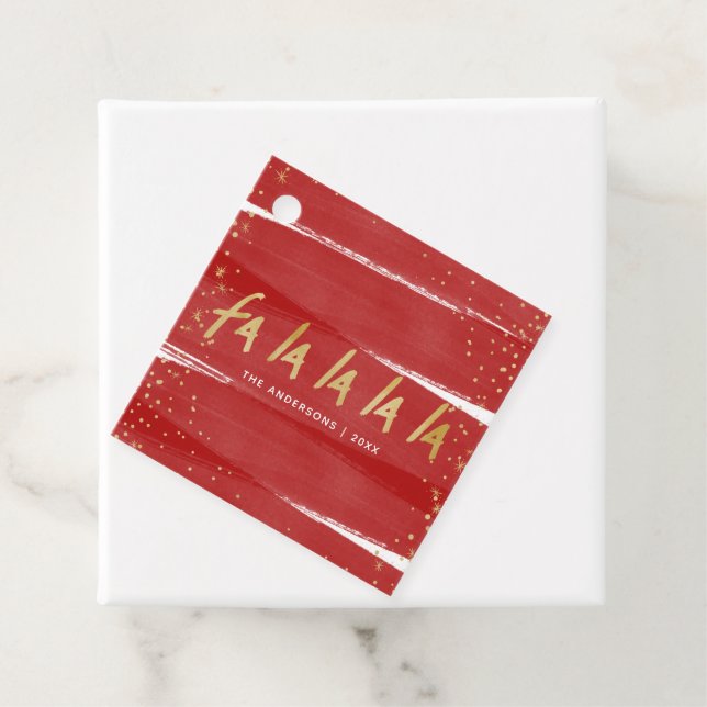 Red & Gold Fan La La La La Snowy Weihnachtsfeierta Geschenkanhänger (Beispiel)