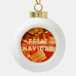 Red Gold Feliz Navidad Modern Elegant Christmas Schneeflocken Zinn-Ornament