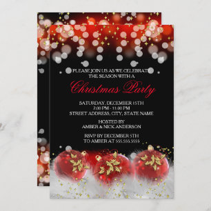 Red Gold Festivals Baubles Weihnachtsfeier Einladung