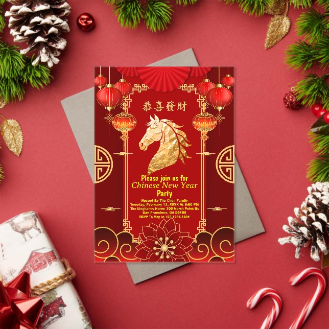 Red & Gold Festive Chinese Year of the Horse Acryleinladungen (Insitu (Feiertag))