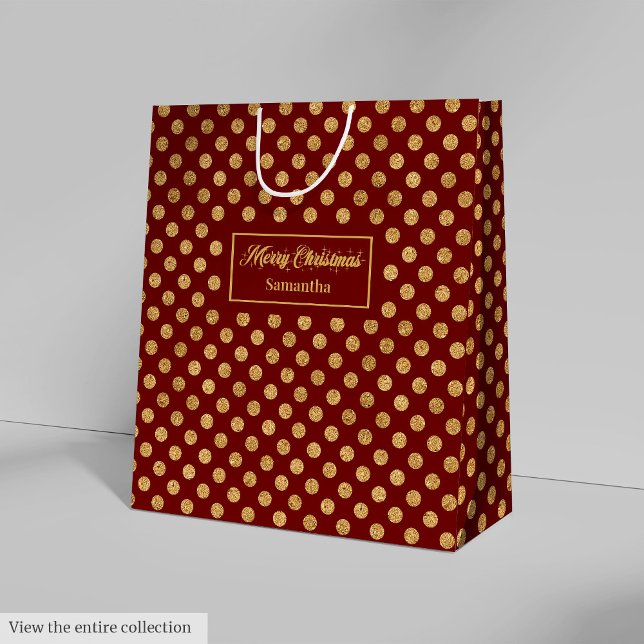 Red Gold Festive Christmas Paper Gift Bag Custom Mittlere Geschenktüte (Red Gold Festive Christmas Paper Gift Bag Custom)