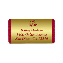 Red, Gold Floral Address Label Adressaufkleber