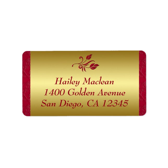 Red, Gold Floral Address Label Adressaufkleber (Vorne)