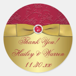 Red, Gold Floral Gastgeschenk Hochzeit Danke Stick Runder Aufkleber