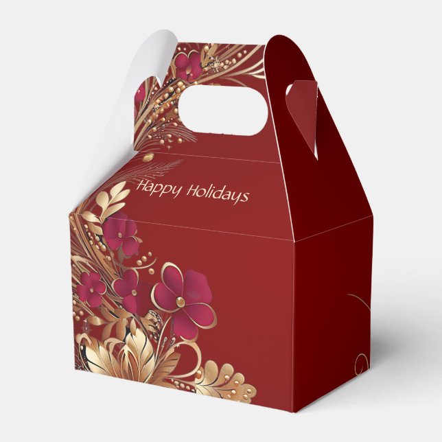 Red Gold Floral Holiday Geschenkboxen Geschenkschachtel (Vorderseite)
