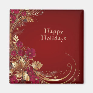 Red Gold Floral Holiday Magnet