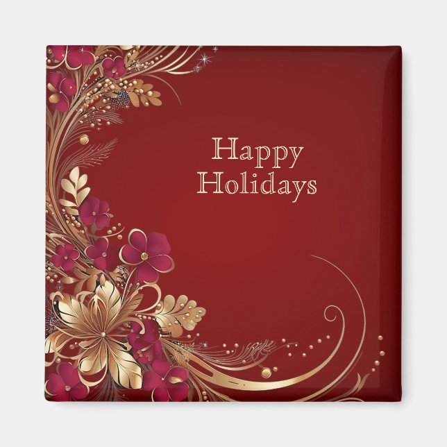 Red Gold Floral Holiday Magnet (Vorne)