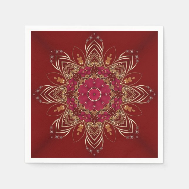 Red Gold Floral Holiday Napkin Serviette (Vorderseite)