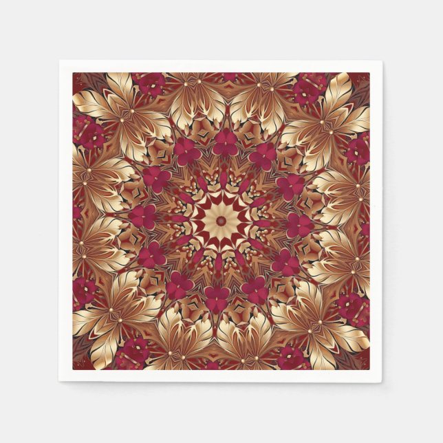 Red Gold Floral Holiday Napkin Serviette (Vorderseite)