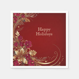 Red Gold Floral Holiday Napkin Serviette