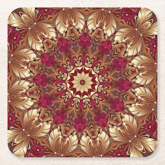 Red Gold Floral Holiday Paper Untersetzer (Vorderseite)