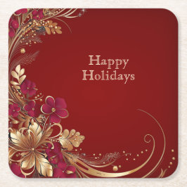 Red Gold Floral Holiday Paper Untersetzer