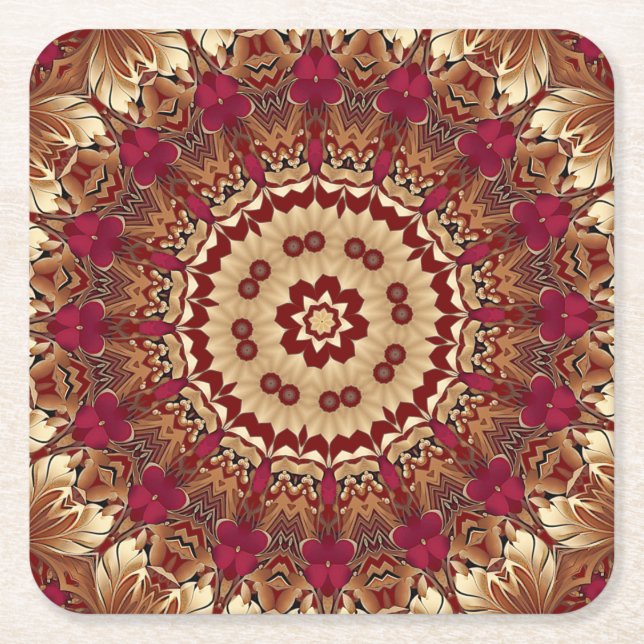 Red Gold Floral Holiday Paper Untersetzer (Vorderseite)