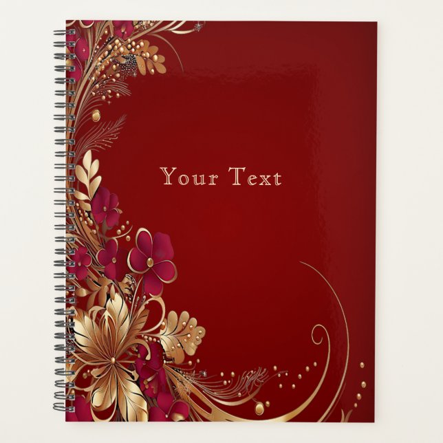 Red Gold Floral Holiday Planer (Vorderseite)