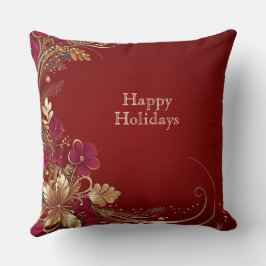 Red Gold Floral Holiday Throw Kissen