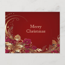 Red Gold Floral Holiday Weihnachten Postkarte