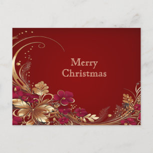 Red Gold Floral Holiday Weihnachten Postkarte
