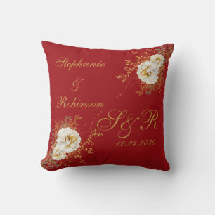 Red Gold Floral Monogram Logo Wedding Kissen