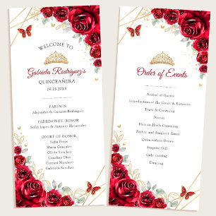 Red Gold Floral Quinceanera Orden der Veranstaltun Programm