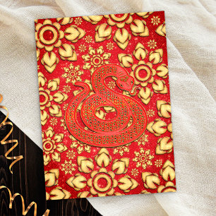 Red Gold Floral Snake 2025 Chinesisch Neujahr Zodi Feiertagskarte