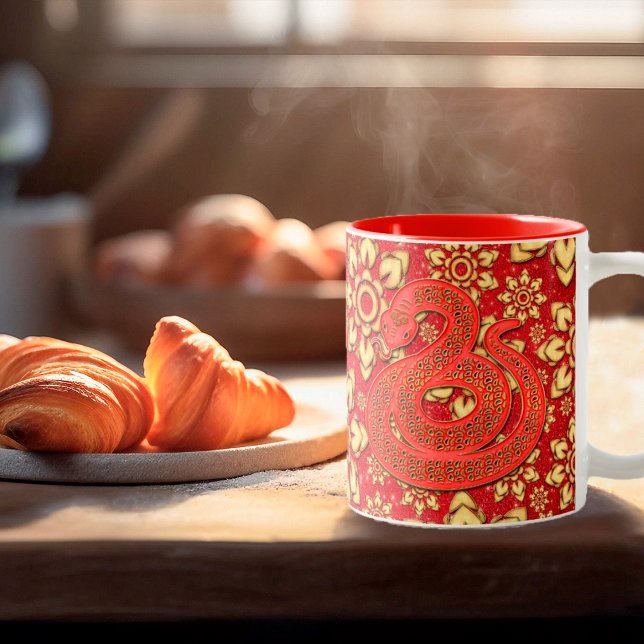 Red Gold Floral Snake 2025 Chinesisch Neujahr Zodi Zweifarbige Tasse (Von Creator hochgeladen)
