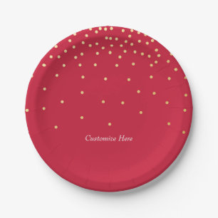 Red & Gold Foil Confetti Dots Holiday Party Teller