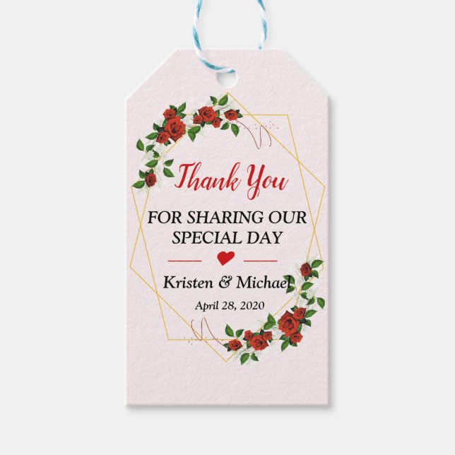 Red Gold Frame Floral Gastgeschenk Hochzeit Vielen Geschenkanhänger (Vorderseite)