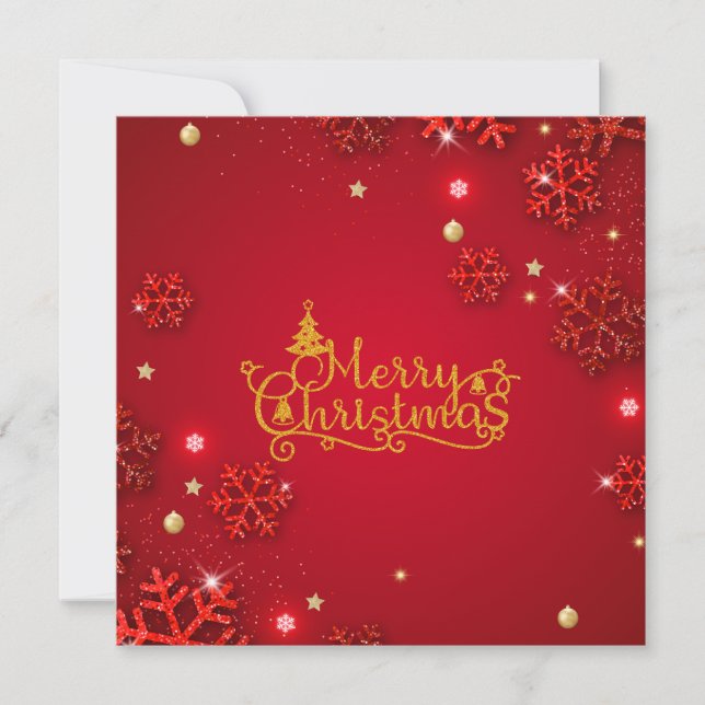 Red & Gold Frohe Weihnachten (personalize) Flat Karte (Vorderseite)