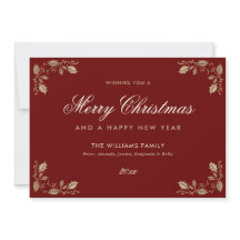 Red Gold Frohe Weihnachts-Happy New Year Cards