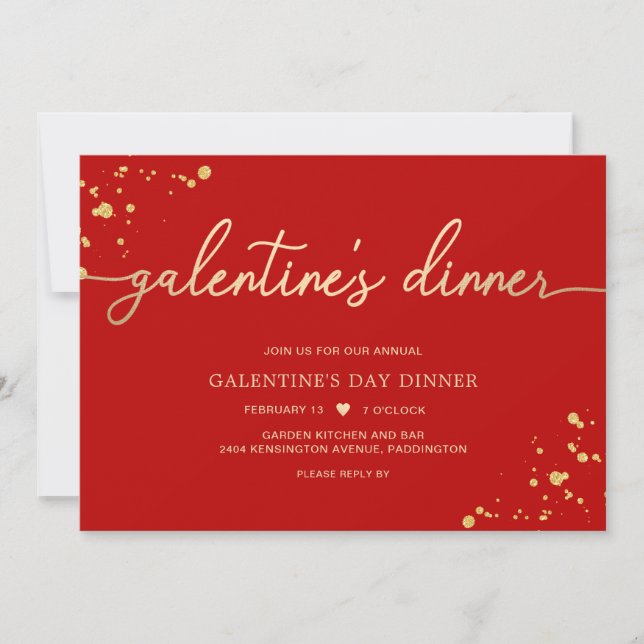 Red Gold Galentine's Day Dinner Einladung (Vorderseite)