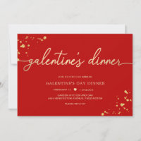 Red Gold Galentine's Day Dinner Einladung
