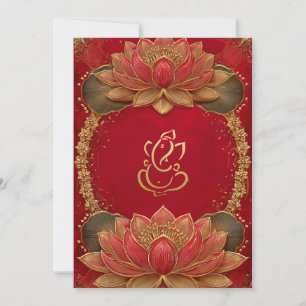 Red Gold Ganesha Indian Ethnic Lotus Wedding Einladung