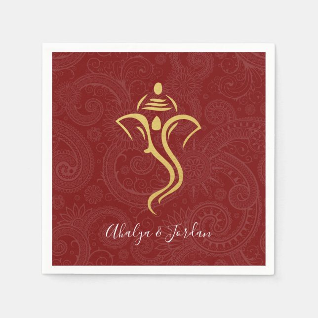 Red & Gold Ganesha Mehndi Wedding Party Serviette (Vorderseite)