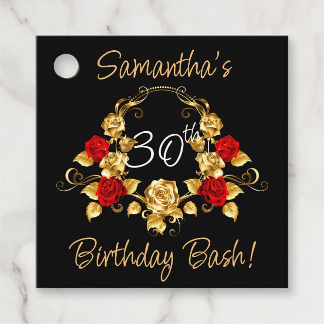 Red & Gold Geburtstag Geschenkanhänger (Vorderseite)