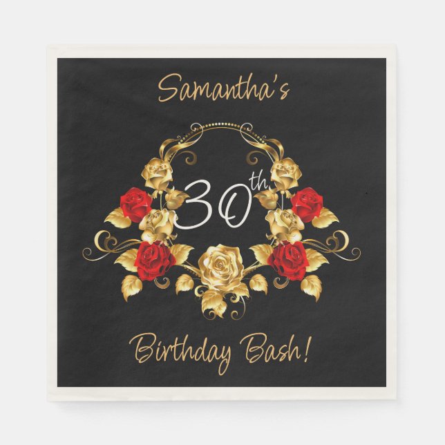 Red & Gold Geburtstag Serviette (Vorderseite)