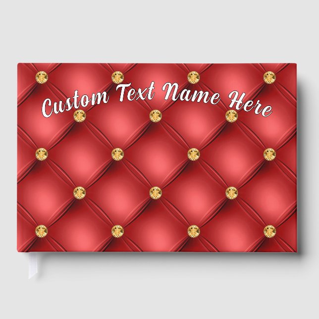 Red Gold Gemstone Tufed Custom Text Gästebuch (Vorderseite)