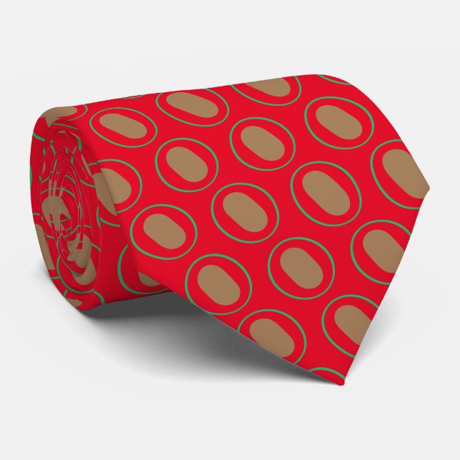 Red & Gold Gemusterte Neck Tie Krawatte (Gerollt)
