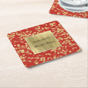 Red Gold Glam Confetti Rechteckiger Pappuntersetzer