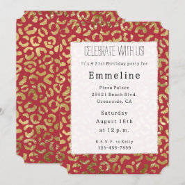 Red Gold Glam Leopard Print Einladung