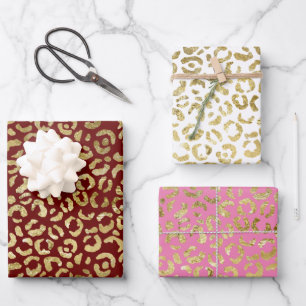 Red Gold Glam Leopard Print Geschenkpapier Set