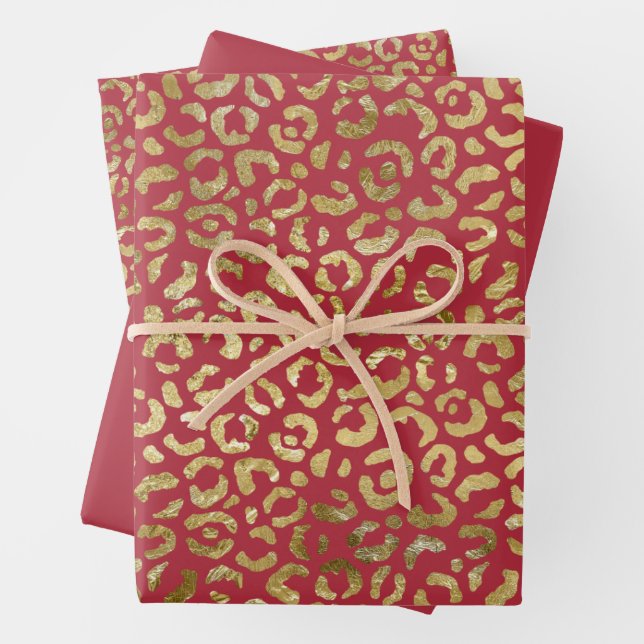 Red Gold Glam Leopard Print Geschenkpapier Set (Beispiel)