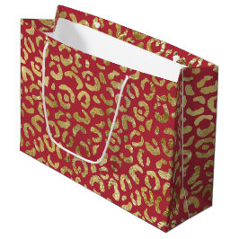 Red Gold Glam Leopard Print Große Geschenktüte