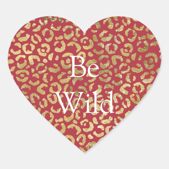 Red Gold Glam Leopard Print Herz-Aufkleber (Vorderseite)
