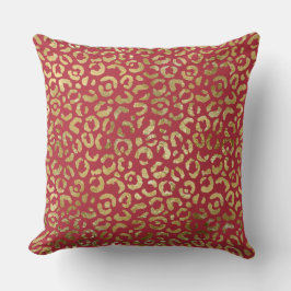 Red Gold Glam Leopard Print Kissen