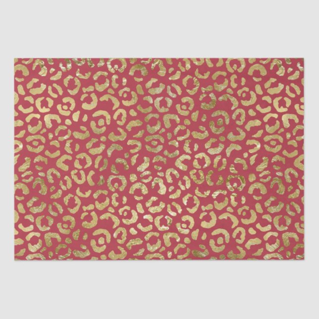Red Gold Glam Leopard Print Seidenpapier (Vorderseite)