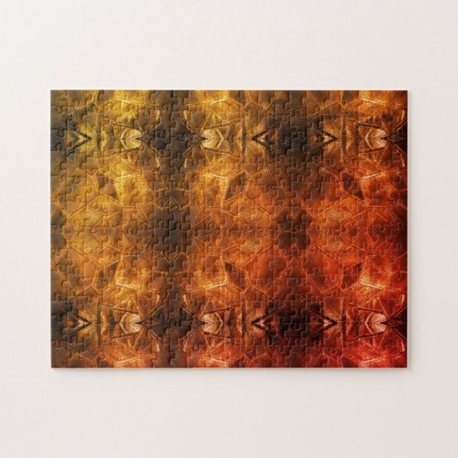 Red Gold Glass Sheen Fiery Tribal Style Warme Töne Puzzle (Horizontal)