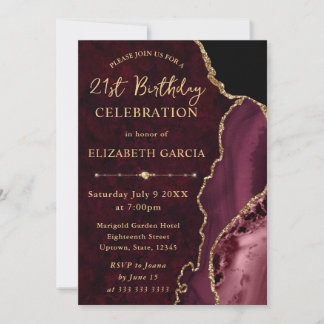 Red & Gold Glitzer Agate und Marmor Geburtstag Einladung