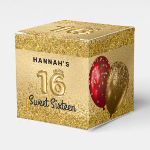 Red Gold Glitzer Balloons Sweet 16 Sechzehn Geschenkschachtel